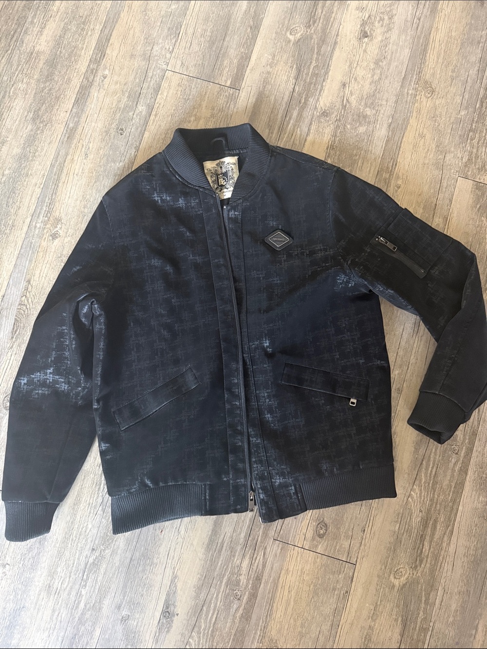 Men's Black Bomber Jacket with Subtle Patterning